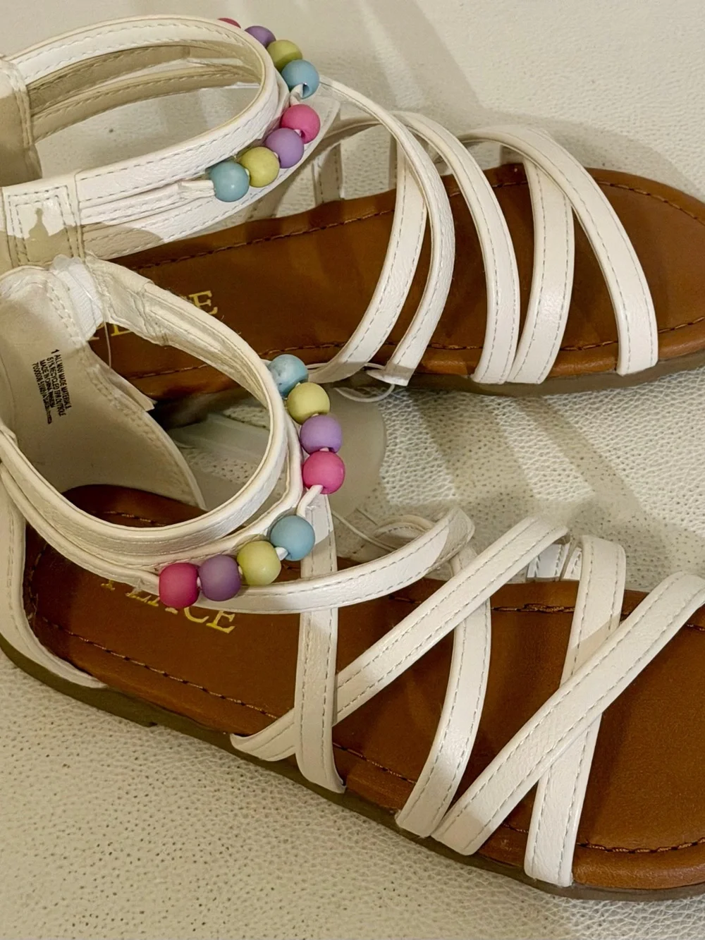 The Children’s Place Girls White Beaded Gladiator Sandals Size 1 NWT Summer
